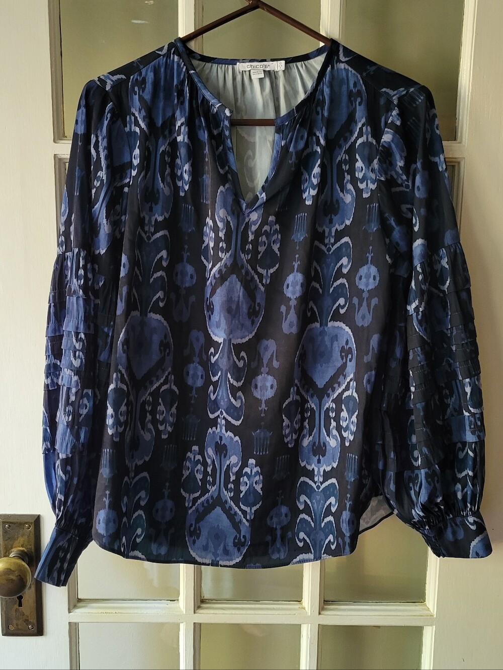 Women's Navy Blue Patterned Long-Sleeve Blouse